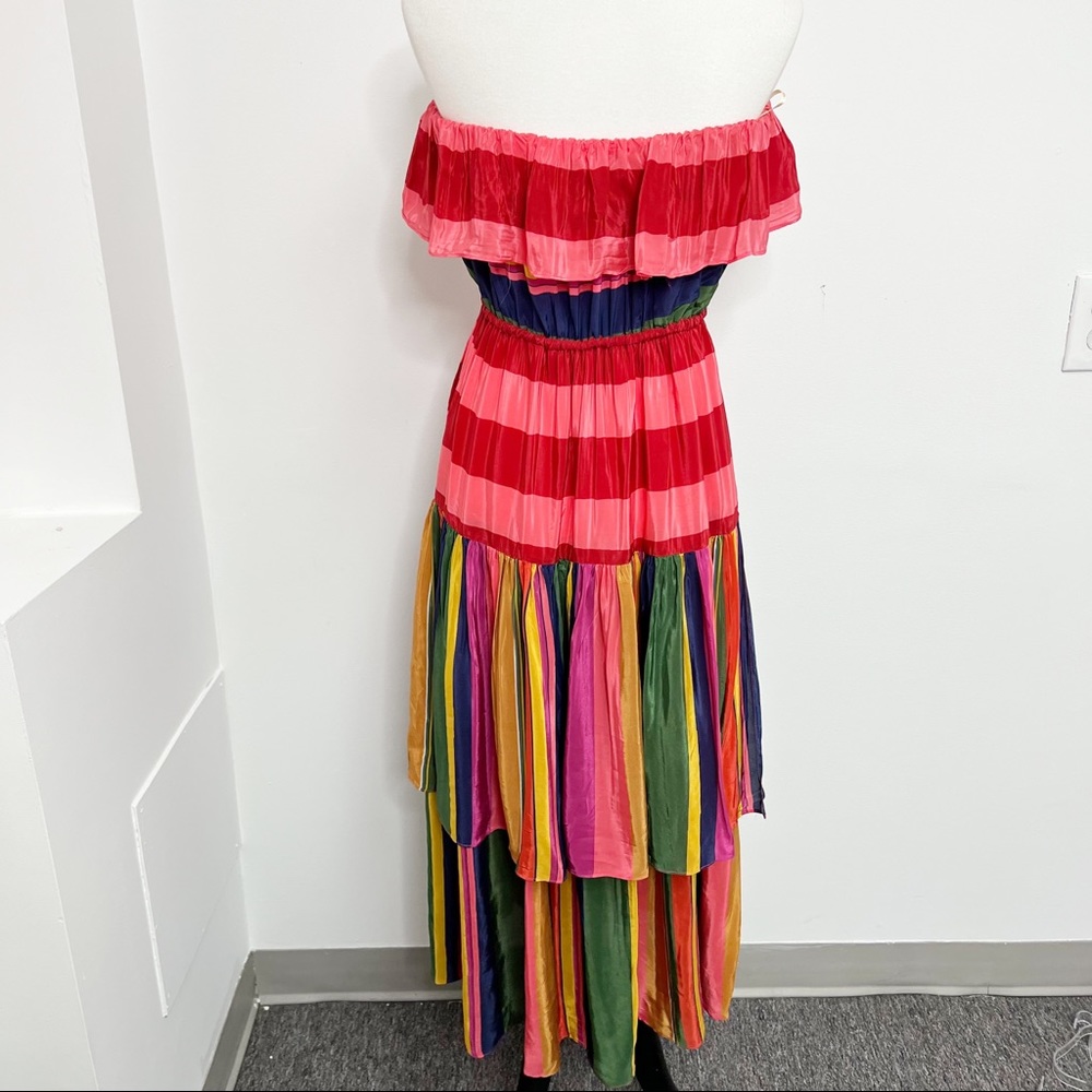 Farm Rio MIXED STRIPES STRAPLESS ruffle DRESS Sz M NWT - Picture 5 of 12